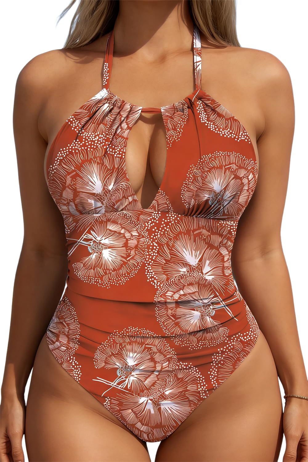 Photo 1 of B2prity Women's One Piece Swimsuit Tummy Control Halter Bathing Suit Slimming Supportive Long Torso Friendly Swimwear - L