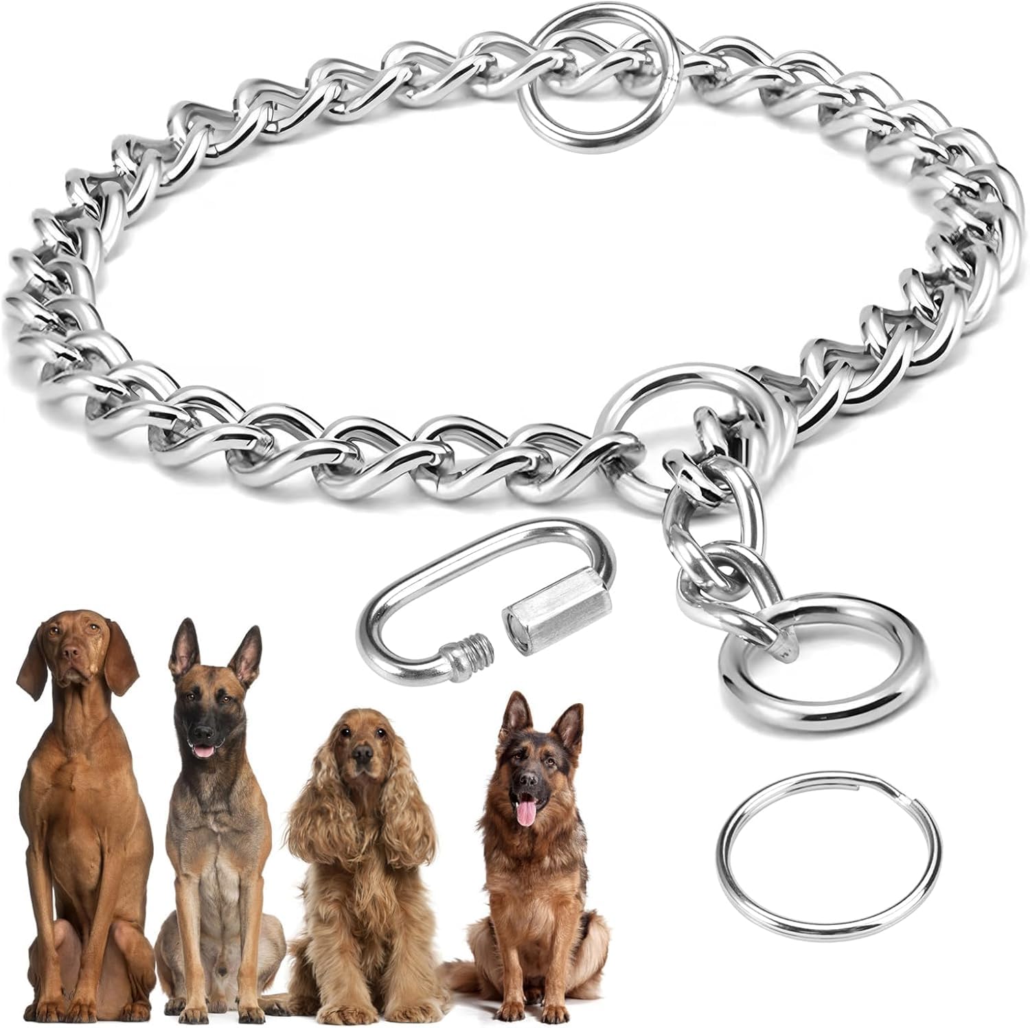 65cm Choke Chain for Dogs, Stainless Steel Chain Collar, No Pull Metal Slip Collar, Anti Chew for Medium Large Pets, Adjustable Silver Collar for Training Walking