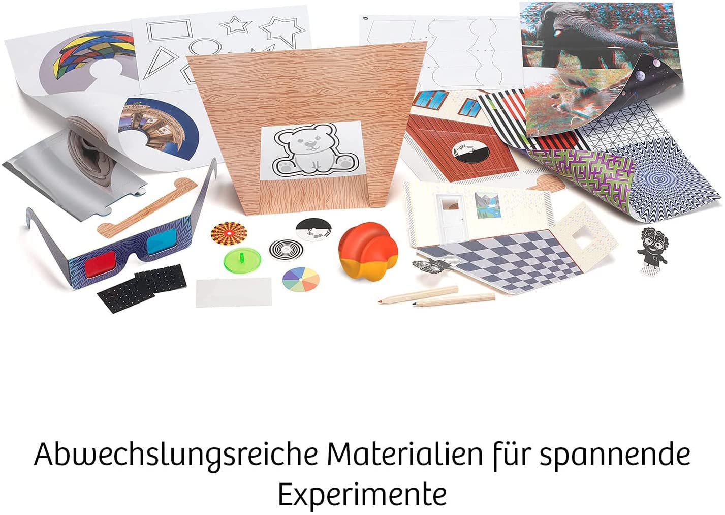 KOSMOS 654252 Fun Science - Brain Tricks, Verblüffende Experimente mit optischen Täuschungen und Illusionen, u. a. mit 3D-Brille, Sphericon, Schiefer Raum, Experimentier-Set für Kinder ab 8-12 Jahre 2