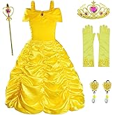 Princess Costume for Girls Birthday Party Fancy Dress Up with Accessories(Crown+Wand+Earrings+Gloves)