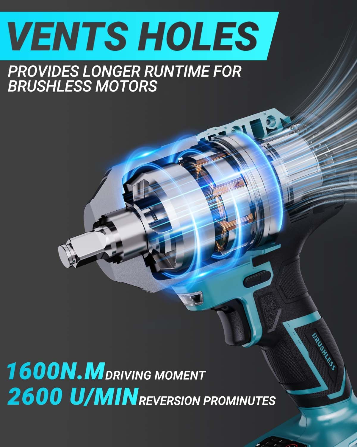 ADWOLT 1600N.M Akku Schlagschrauber 21V 2x4.0Ah Batteries Bürstenloser 6-Gang-Getriebe 2600RPM Drehschlagschrauber, Elektrischer Schlagschrauber für LKW Auto Reifenwechsel 6