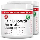 iRestore Hair Growth Supplement – Natural DHT Blockers & Multivitamin Blend – Vegan, Non-GMO, 90 Capsules – Supports Thicker, Stronger Hair for Men and Women – 2-Pack