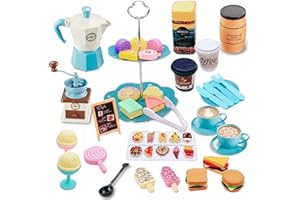 GIFTRRTOY Pretend Tea Party Set for Little Girls, 48 PCS Coffee Maker Set and Play Food Dessert Set for Kids Age 3 4 5 6 7 8 9, Kids Kitchen Pretend Play for Princess Girls Boys(Blue)