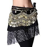 ZLTdream Women's Belly Dance Wave Shape Hip Scarf With Silver Coins