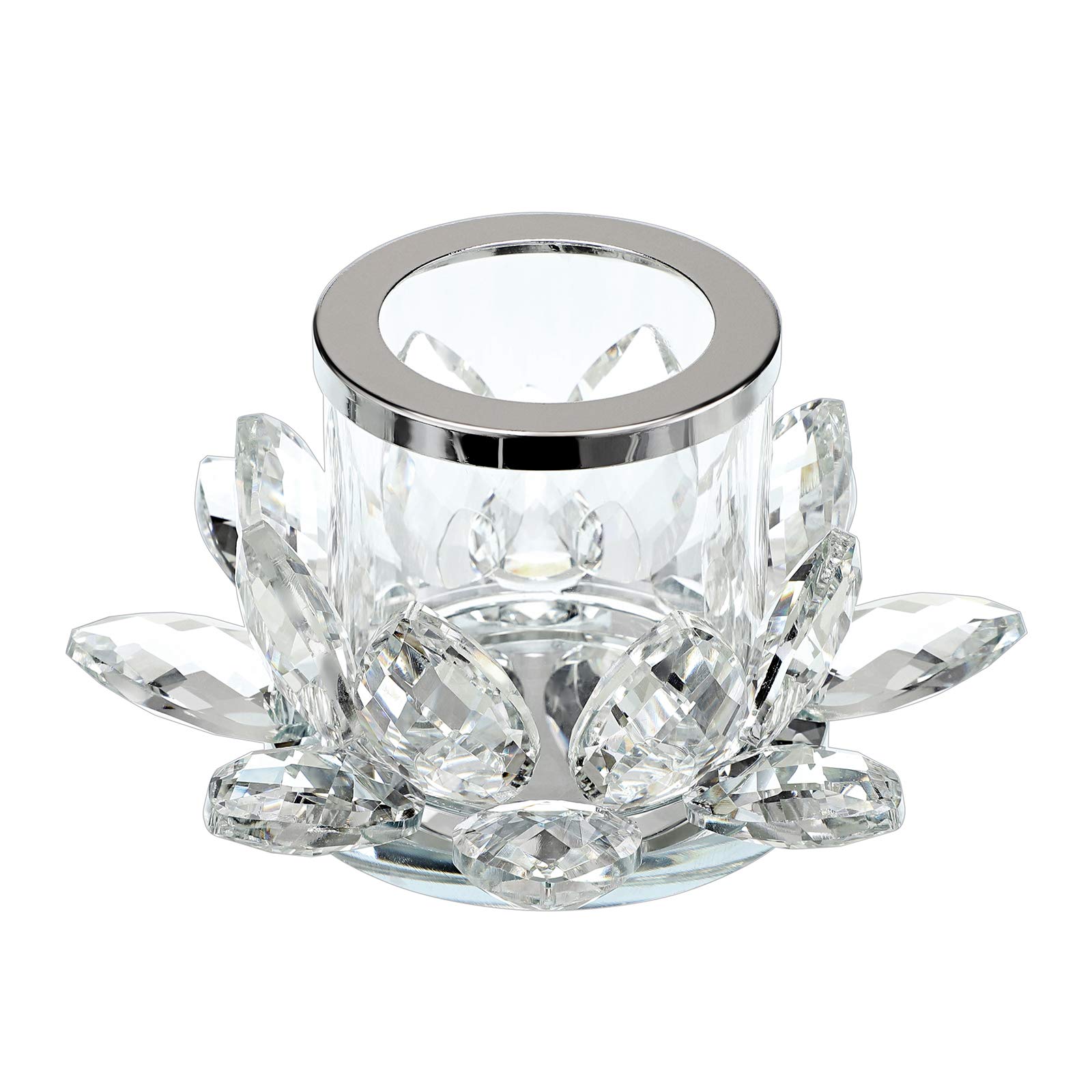 SUMTREE Clear Crystal Lotus Candle Tealight Holder for Home Decorate Office Wedding Table Centerpiece