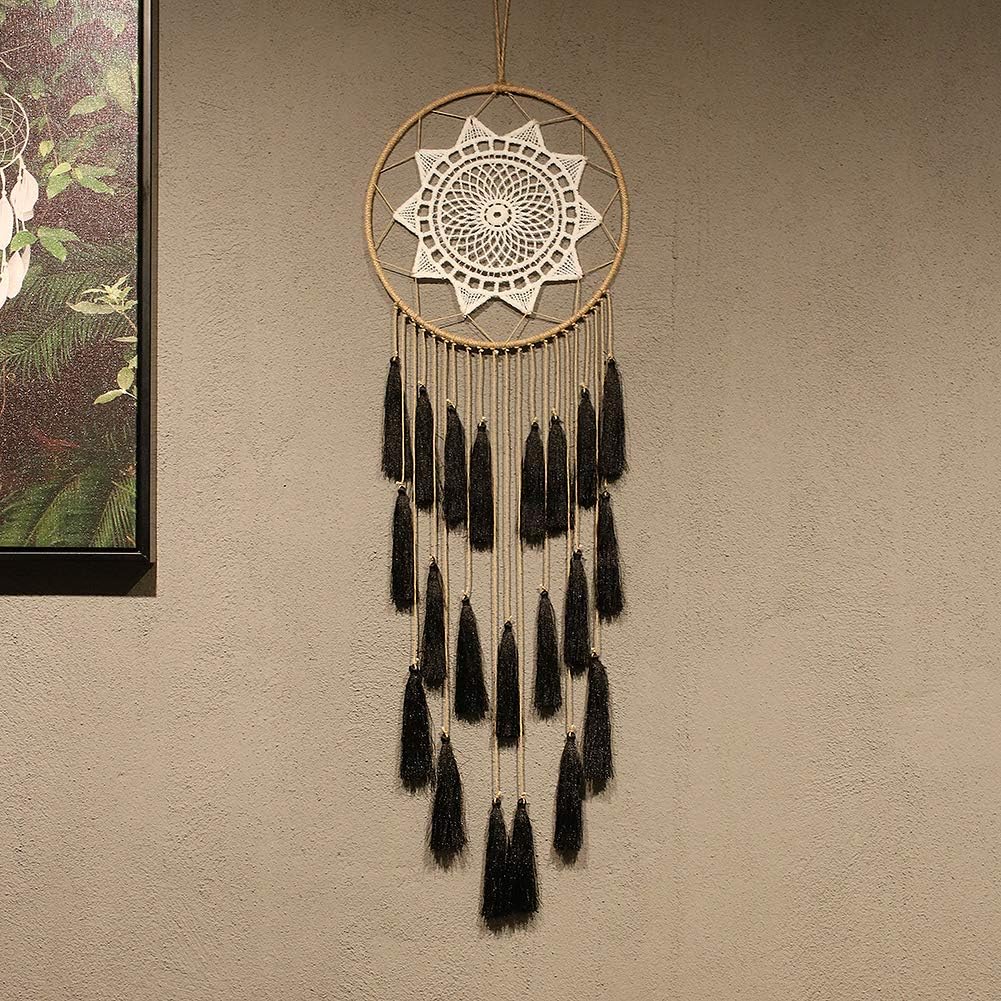 Macrame Dream Catchers for Bedroom - Tassel Wall Hanging Handmade Dreamcatchers Home Decor with Tassel Feather Ornament Craft Blessing Gift (Black)
