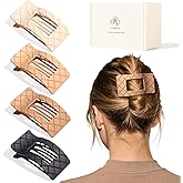 Amlaidu Large Flat Hair Claw Clips for Women Fine Thin Medium Thick Hair, Duckbill Strong Hold Non Slip Square Hair Clips, Cozy French Lay Down Hairclips, Beige, Light Khaki, Dark Khaki, Black, 4 Pcs
