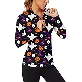 WOWENY Women's Long Sleeve Athletic Shirts Quarter Zip Pullover Collared T-Shirt Workout Print Tennis Top