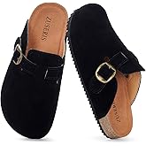 Kids Suede Clogs Boys Girls Cork Footbed Potato Shoes Classic Slip On Leather Mules Children Indoor Outdoor Sandals with Adjustable Buckle