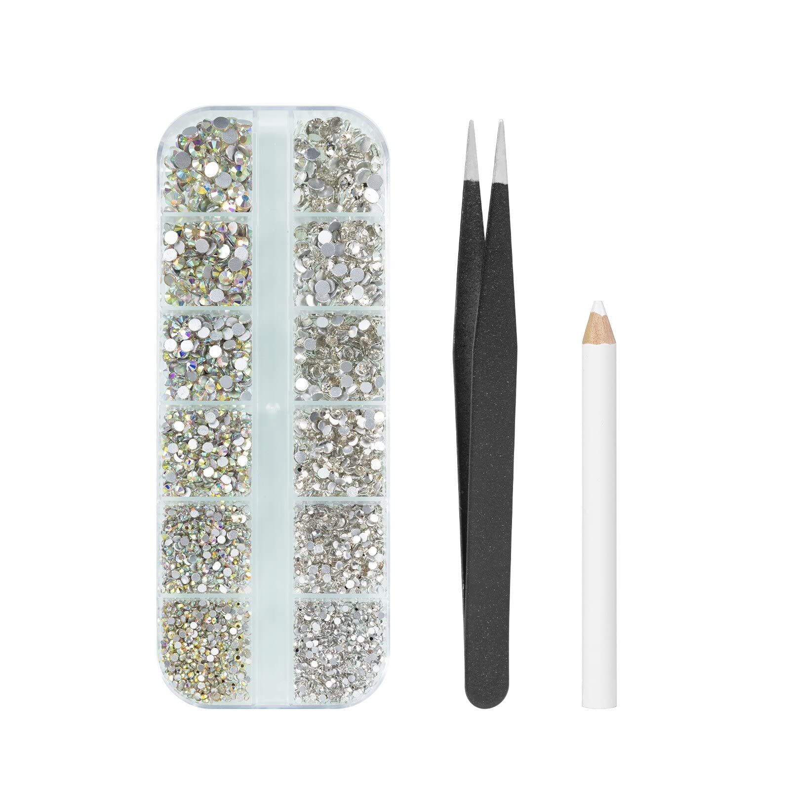 MAEXUS 2880PCS Flatback Rhinestones for Nails, Nail Art Gems with Tweezers & Drill Pen - Clear Sparkle Crystals for DIY Manicure, Makeup, Crafts (Clear)