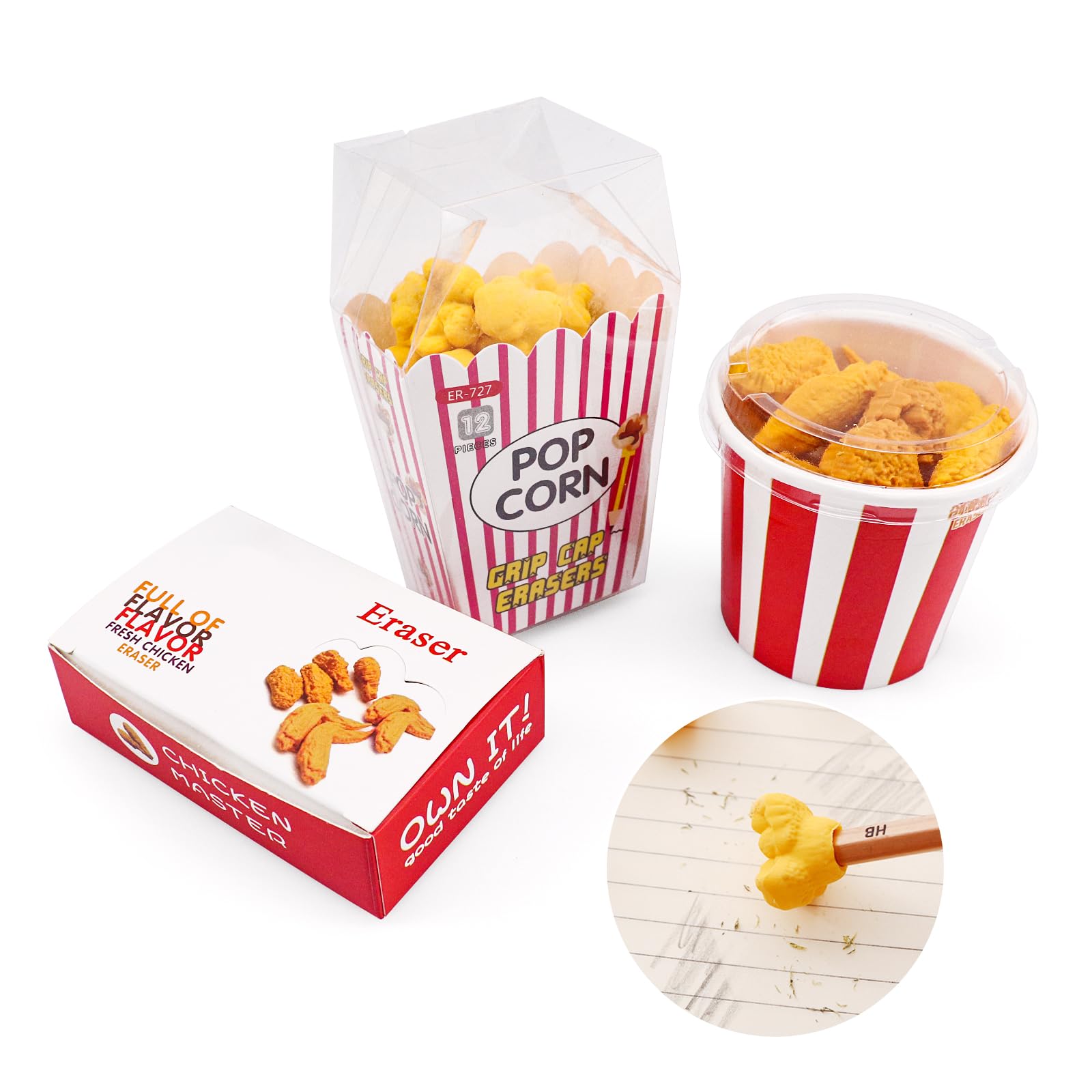27 Pack Cute Erasers, Pencil Mini Erasers Fun Cartoon Bulk Creative Erasers, Novelty Kawaii Popcorn Chicken Rubber for Teachers Prize Gifts Party Favors