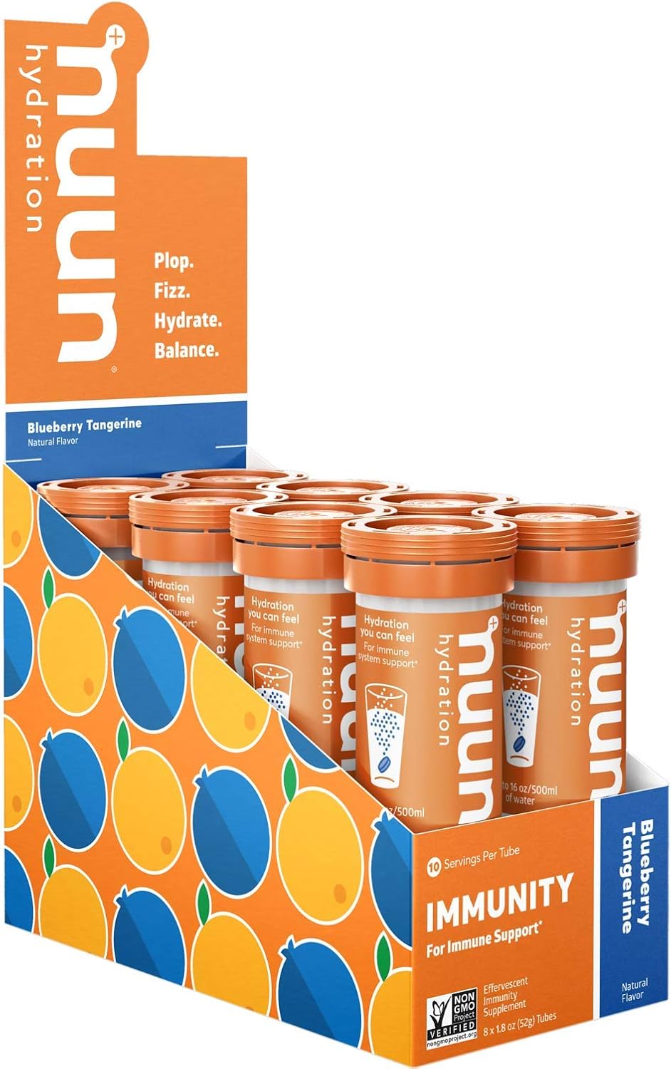 Nuun Immunity: Immune Support Hydration Supplement, Electrolytes, Antioxidants, Vitamin C, Zinc, Turmeric, Elderberry, Ginger, Echinacea - Blueberry Tangerine + Orange Citrus - 4 Tubes (40 Servings): Health & Personal Care