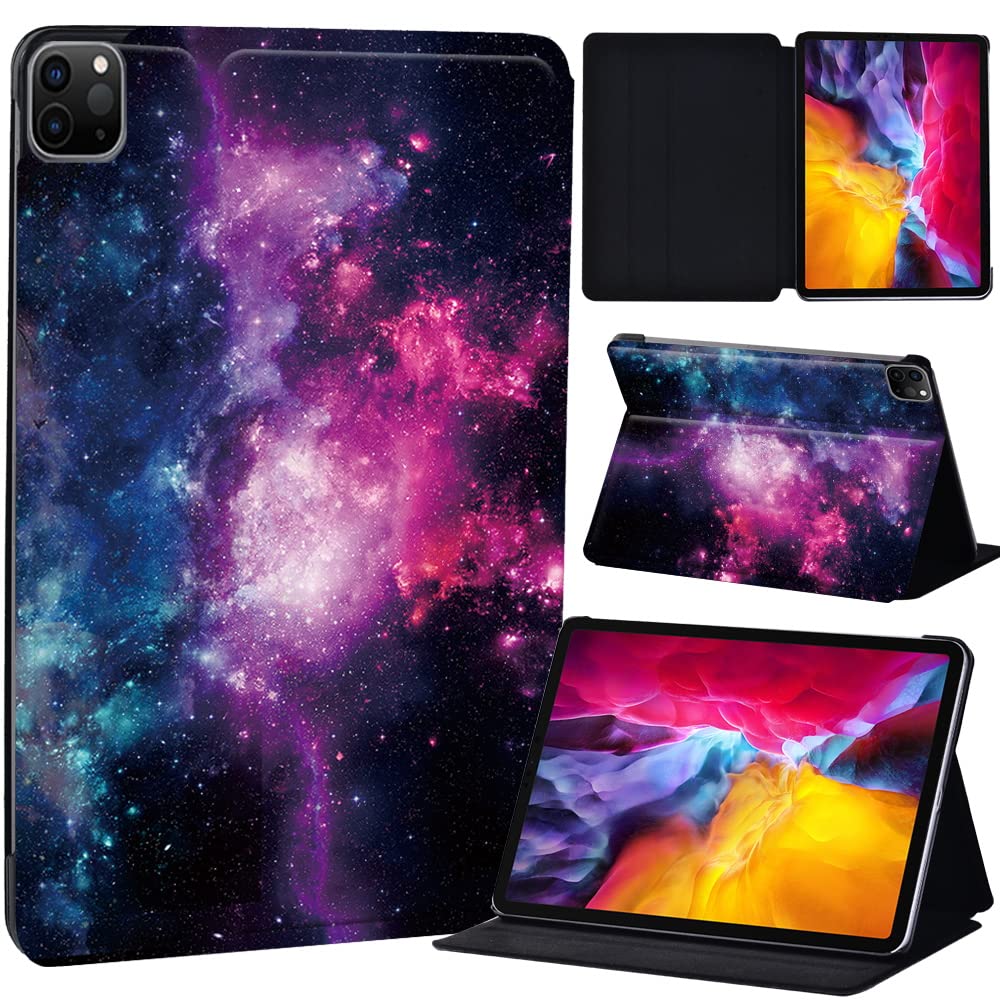 PU Leather + hard shell Ultra slim lightweight Folio Flip Tablet Stand Smart Cover Case Fit iPad Air 4 10.9" (2020) / iPad Pro 11" (2018 2020 2021) (pink cluster in space)