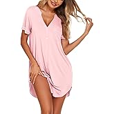 Ekouaer Nightgowns for Women Button Down Night Gowns Short Sleeve Sleep Shirt V Neck Nightshirt Soft Sleepwear Pajams Dress