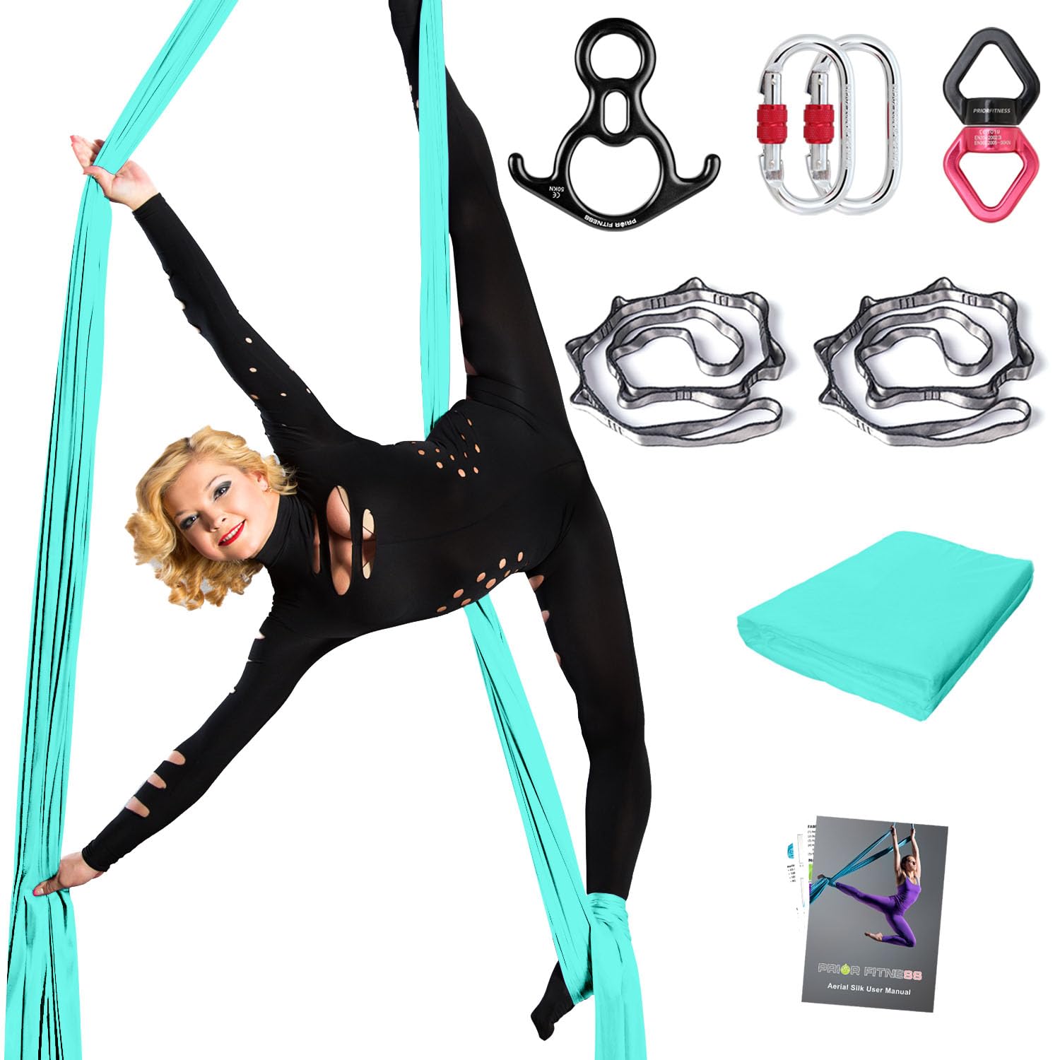Photo 1 of PRIOR FITNESS 9 Yards Aerial Silks Starter Kit Solid Color Hammock Set with Hardware & Guide for All Levels of Aerial Yoga Practice and Acrobatic Flying For Adults…