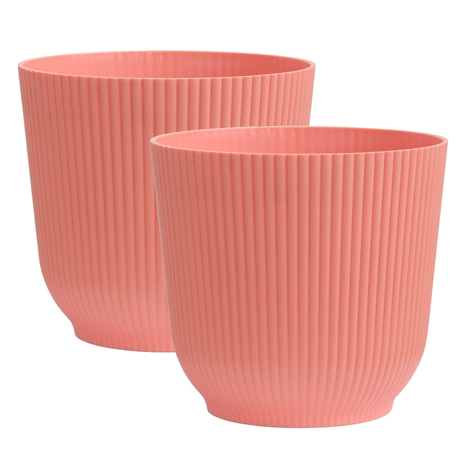 Olly & Rose Oxford Plant Pot Planter Plastic - Pack of 2 - Indoor and Outdoor Flower Pots for Garden and Home - Toughened Resin Plant Pots (Pink, 18cm)