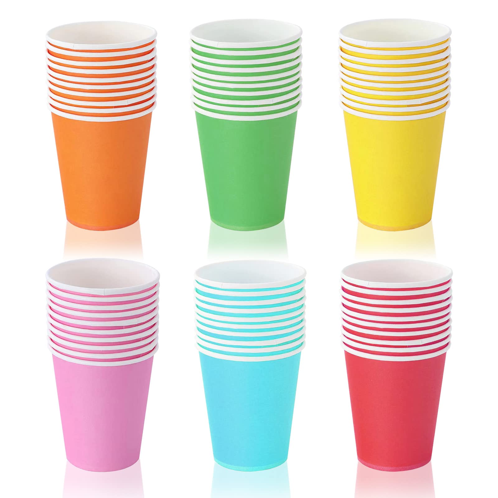 YWKJDDM 60PCS Paper Cups Party Cups, 9 Ounce Disposable Multicolor Drinking Cups Biodegradable for Hot Drinks and Cold Drinks, DIY Crafts (Red, Orange, Yellow, Green, Blue, Pink)