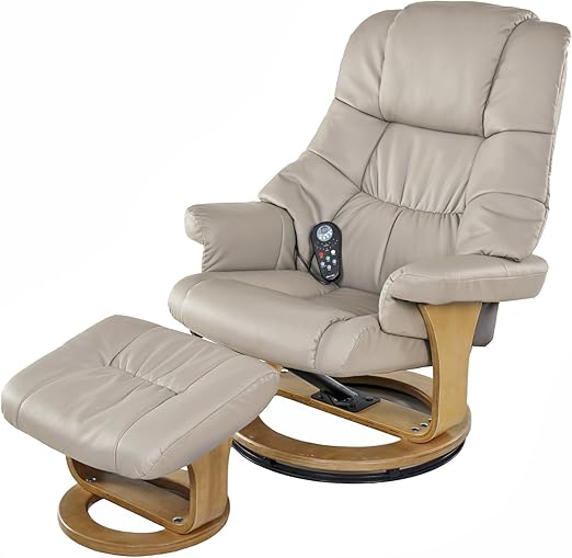 Amazon Com Relaxzen 60 079008 8 Motor Massage Recliner With Heat And Ottoman Beige And Wood Base Furniture Decor