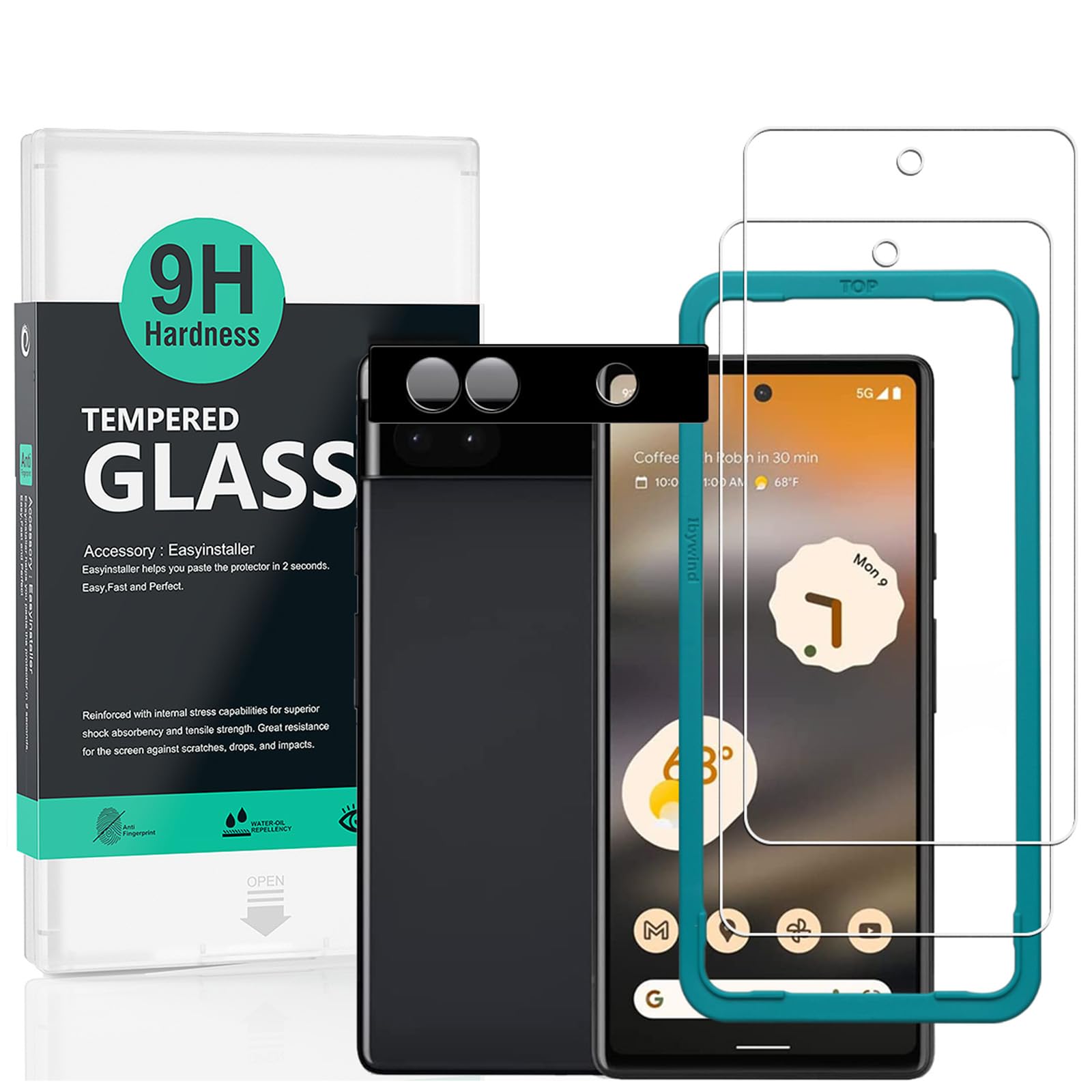 Ibywind Screen Protector For Google Pixel 6a 5G 6.1"[2 Pack],9H Hardness Tempered Glass,With 1Pc Camera Lens Protector,Easy to Install