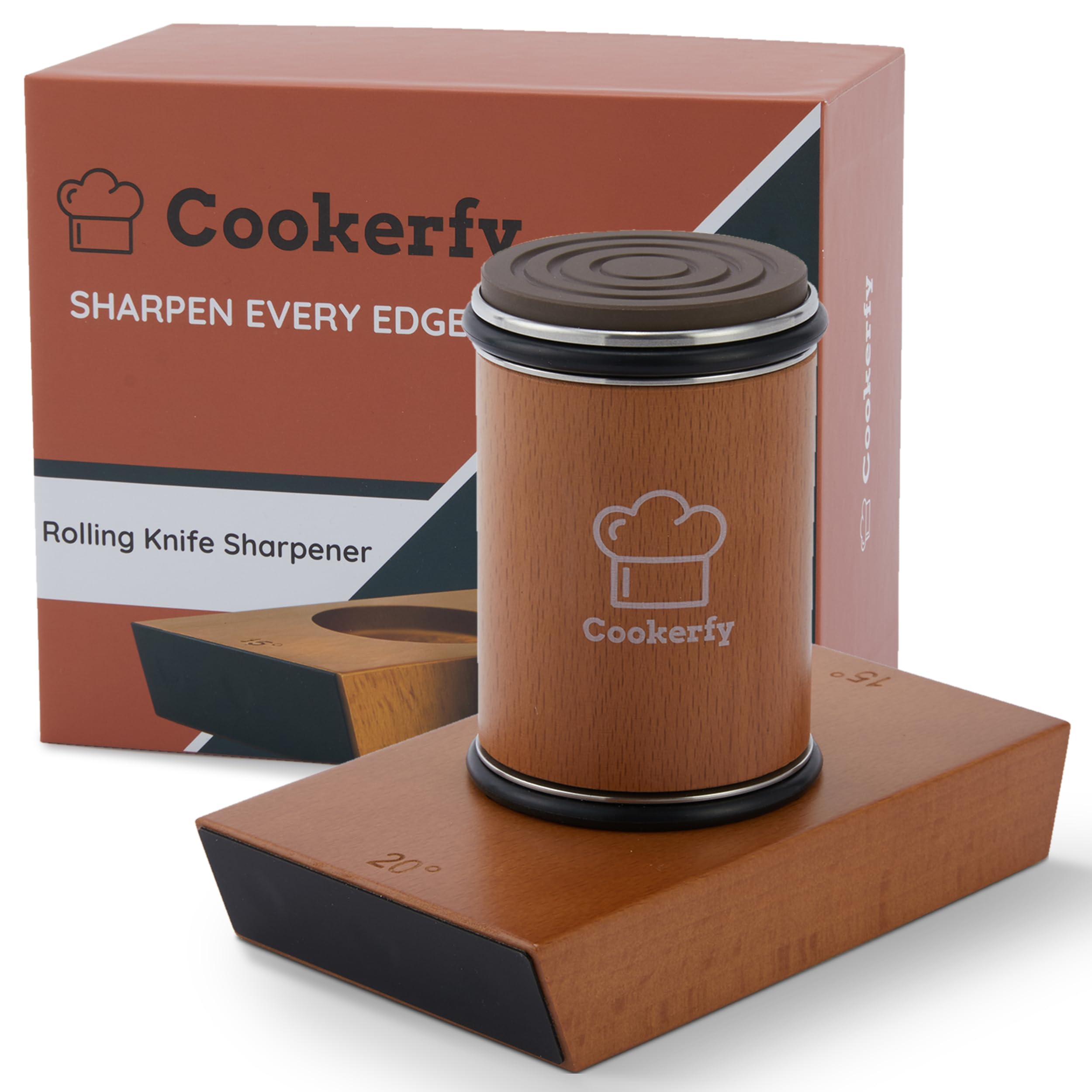 Photo 1 of Cookerfy Rolling Knife Sharpener - Kitchen Knife Sharpener with 15 & 20 Angles, Afilador de Cuchillos SS304 Steel, Sharpening Kit with Diamond 400 & Ceramic 3000 Discs and N52 Magnets. Gift Ready