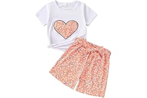 TOGRIELAN Cute Girl Heart Pattern Printed Short Sleeve Top + Printed Belt Shorts Summer 2-Piece Set
