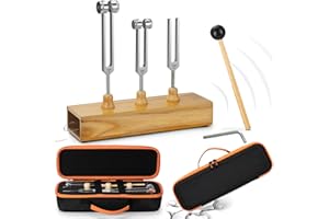 NIFUYOP Tuning Forks for Healing(128Hz, 256Hz, 512Hz), Weighted & Unweighted Tuning Fork Medical Set with Reflex Hammer, Wooden Resonator and Storage Case, Gift for Yoga, Chakra, Sound Therapy, Stress Relief