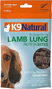 K9 Natural Grain-Free Air Dried Dog Treat Protein Bites, Lamb Lung 1.76oz