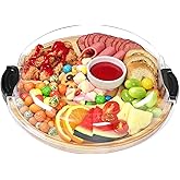 Zenzemwa Charcuterie Boards, Round Bamboo Charcuterie Board with Locking Lid & 6 Compartments, Reversible Cheese Board Serving Tray with Clear Plastic Cover House Warming Gifts
