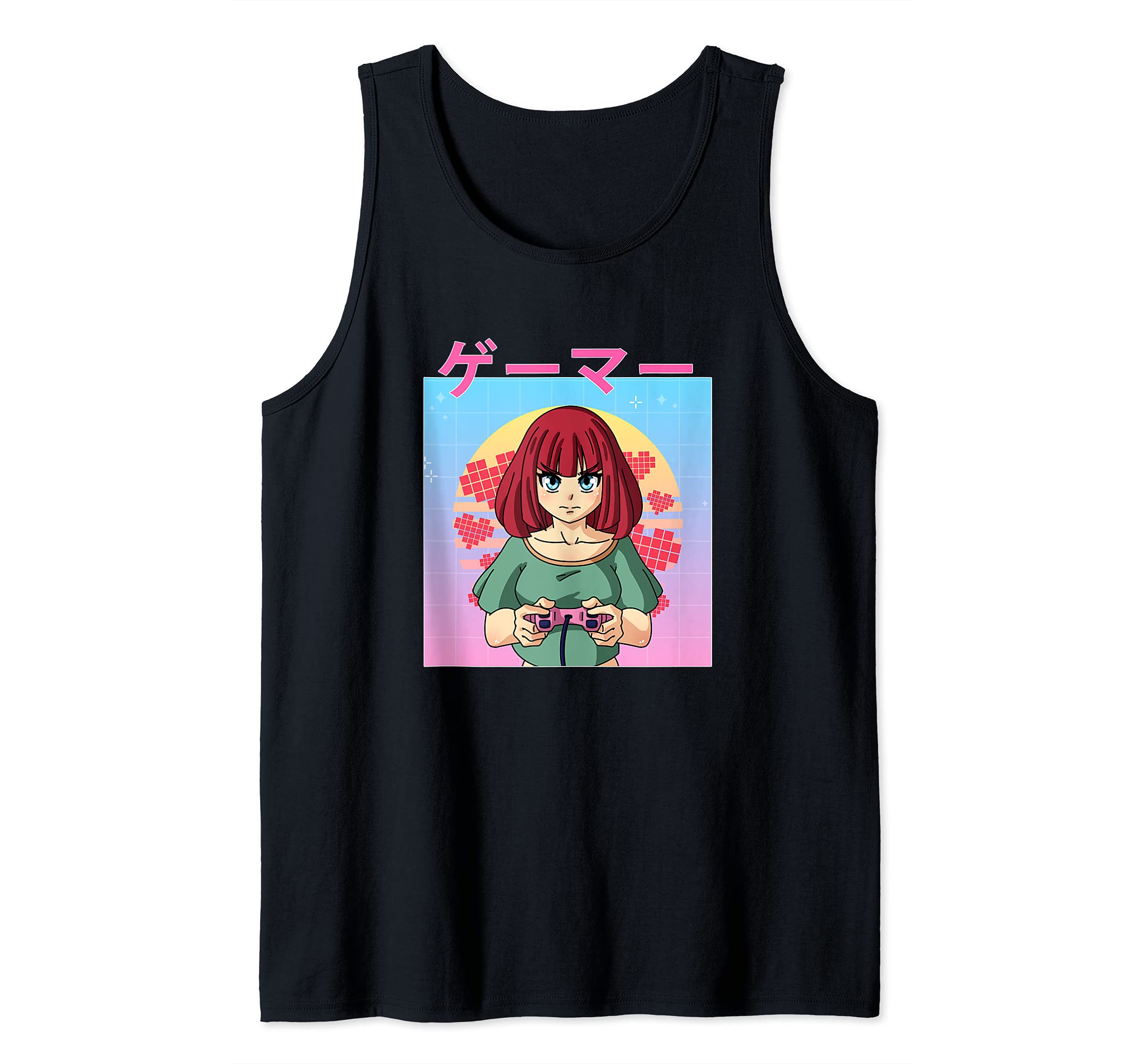 Funny Retro 90s Japanese Kawaii Anime Girl Video Game Gamer Tank Top