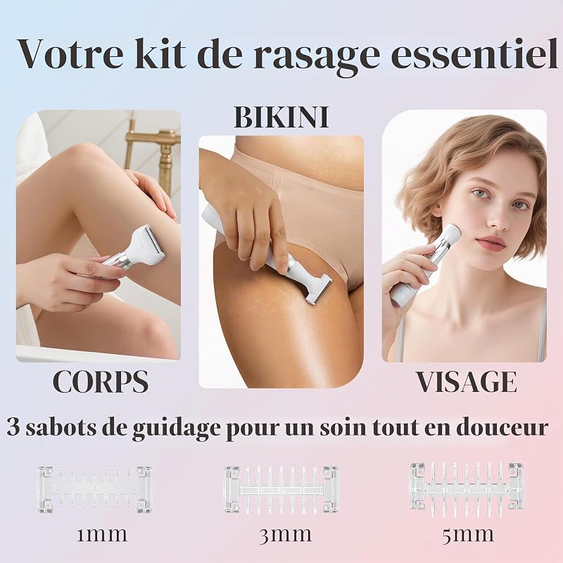 Rasoir électrique pour femme, portable 3 en 1 pour femme, rasoir corps, bikini et visage, rasoir sans fil, épilation visage, rechargeable par USB, QR-8003