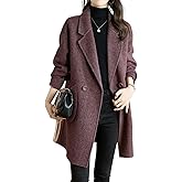 chouyatou Women's Notch Lapel Herringbone Wool Coat Formal Office Work Double Breasted Winter Pea Coat