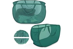 NAIRSNOW 100L Foldable Laundry Baskets 2 Pack, Extra Large Mesh Pop Up Laundry Hamper, Dirty Clothes Hamper with Handles, Pop-up Hampers for Laundry Travel. Dorm or Home Portable Clothes Baskets.Green 2H