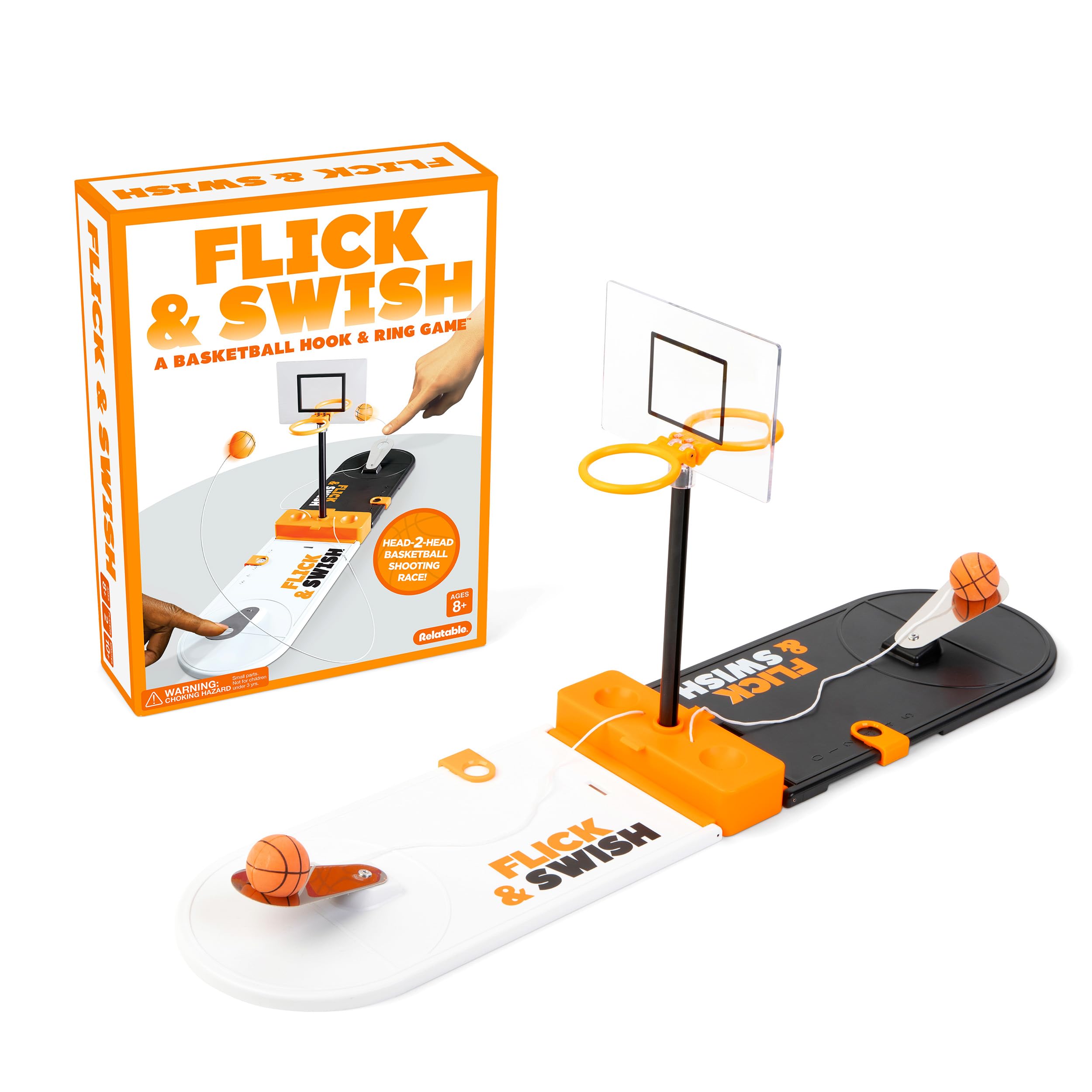Flick & Swish Basketball Hook & Ring Game By Relatable, Exciting 2 Player Games Everyone Can Enjoy, This Mini Basketball Game Includes 1 Court Board and Instructions