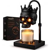 Skull Candle Warmer Lamp with Timer, Dimmable Black Gothic Halloween Decor | Adjustable Height, Auto Shut Off, 2 Bulbs, Electric Wax Melt Warmer for Jar Candles, Goth Gift