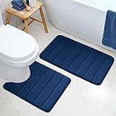 BYSURE Bathroom Rugs Sets 2 Piece, Memory Foam Non Slip Extra Soft Absorbent Machine Washable Toilet Bath Mats (Navy Blue, 20x32+U-Shaped 20x24)