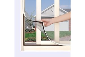 JOOFAN DIY Magnetic Window Screen, Adjustable Window net Max 57” x 35” ，White Frames Fiberglass Mesh (White Frame Grey Mesh, 57''X35''(145X89cm)