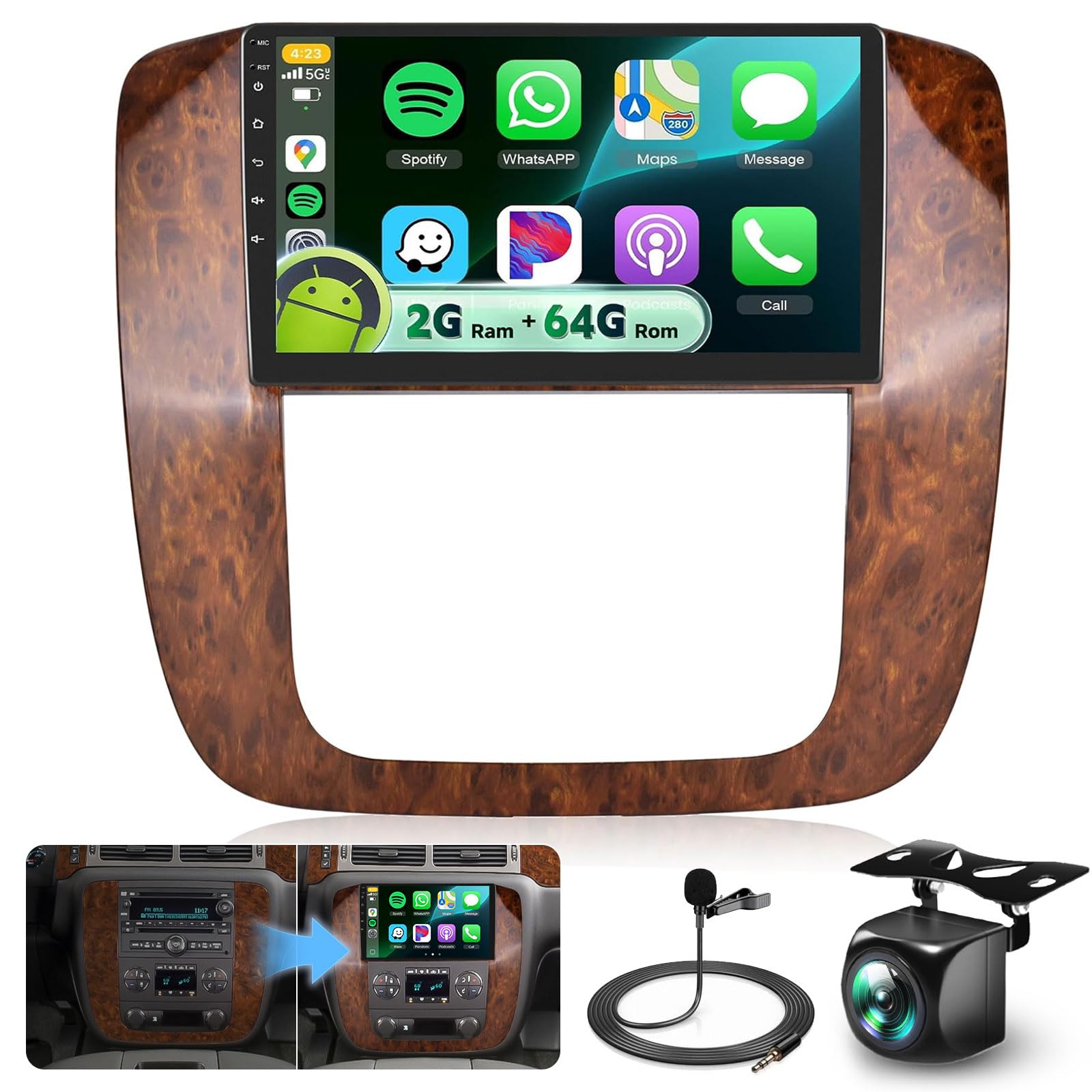 Photo 1 of 4Core+64G Car Radio for GMC Yukon Tahoe Suburban Chevy Silverado 2007-2013 Stereo Upgrade with DSP Wireless Carplay/Android Auto, Sellrich 9" IPS Touch Screen Radio Bluetooth FM/RDS SWC Backup Camera