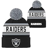 Outerstuff NFL Kids Youth Official Primary Logo Sport Knit Cold Weather Cuffed Pom Beanie Hat (US, Alpha, One Size, Las Vegas Raiders)