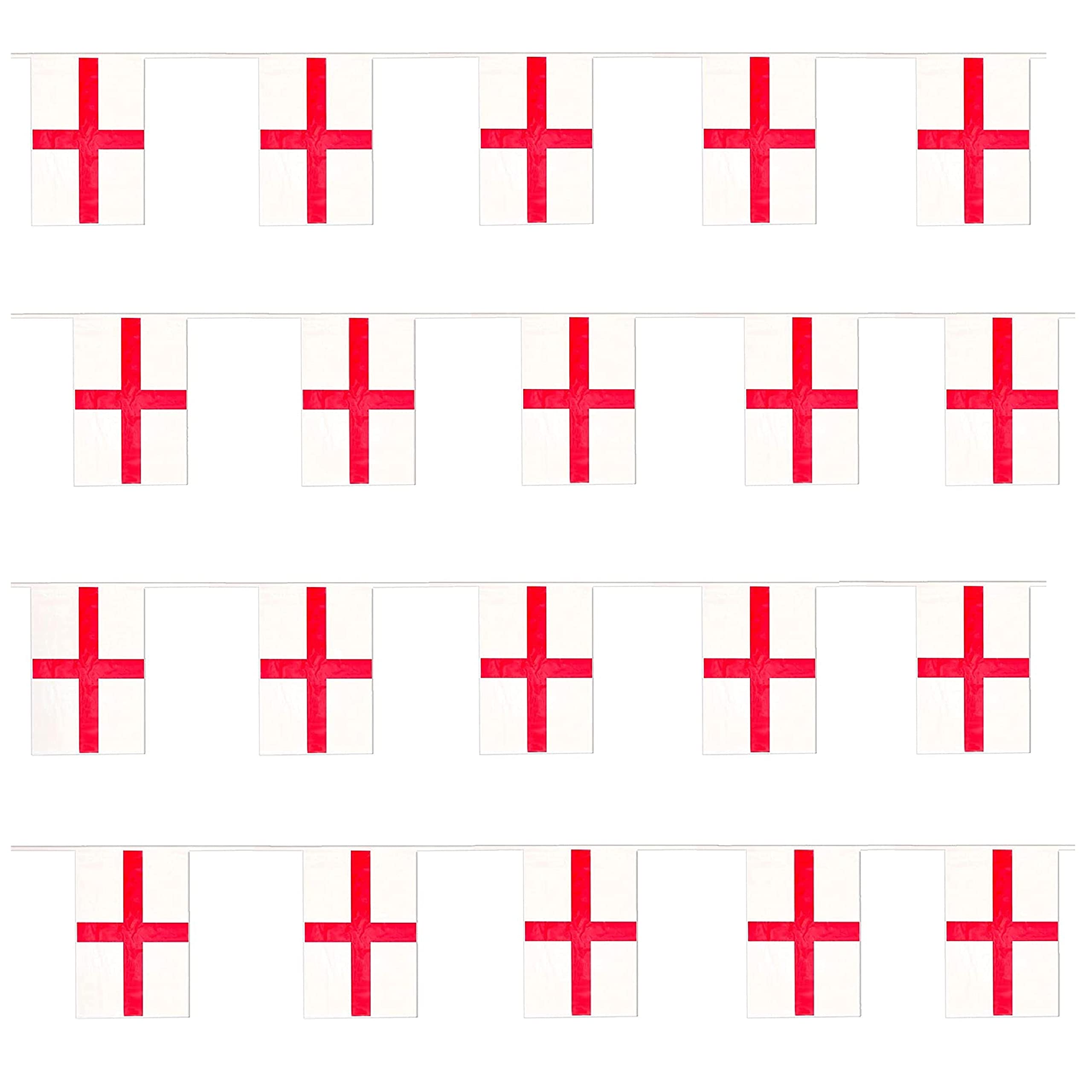 England Bunting - St Georges Day Flag - 30m 99ft - 60 Flag - Polyester all Weather English - England Decoration for Indoor Outdoor Sporting Events, Street Parties, Festivals and Celebrations