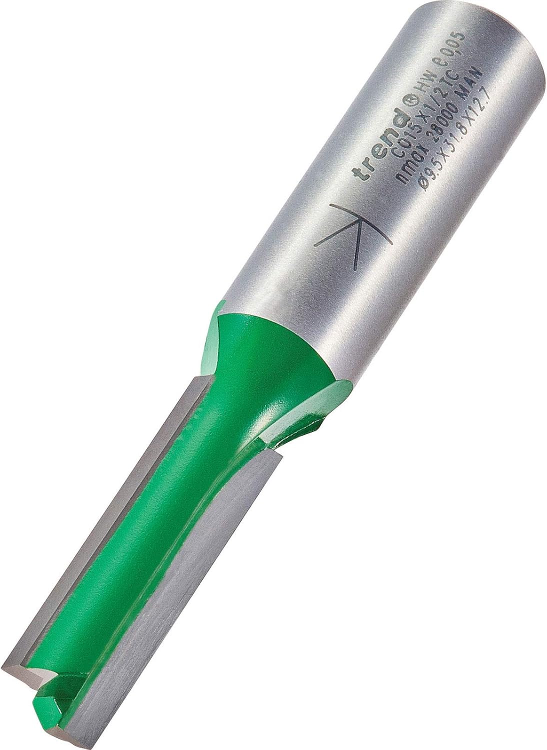 Trend CraftPro Straight Two Flute Router Cutter Bit, 1/2 Inch Shank, 9.5mm Cut Diameter & 31.8mm Cut Length