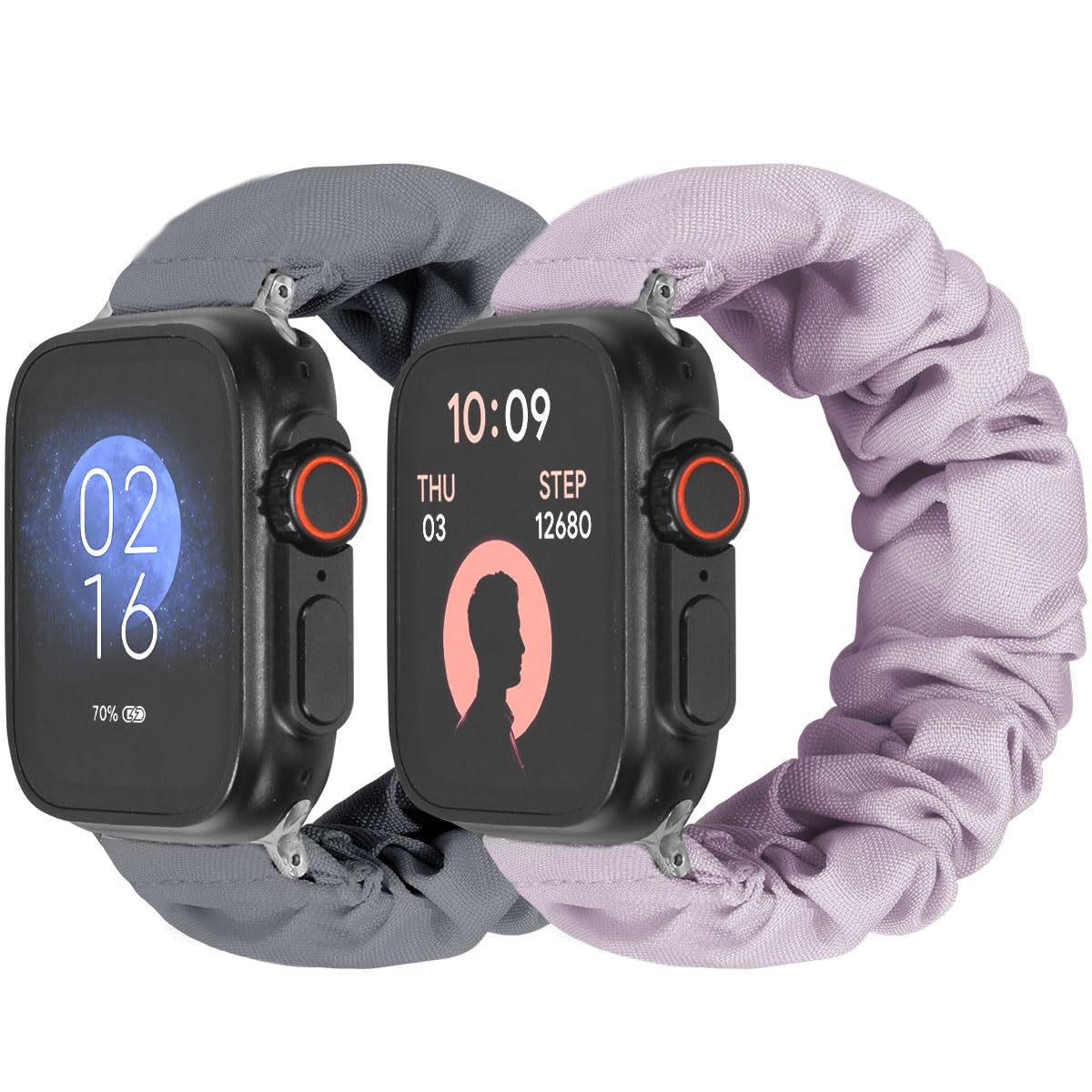 Meideli 2 pack Compatible with Apple Watch Scrunchie Strap 40/44mm 41/45mm 42/46mm for Girls Soft Printed Elastic Solo Loop Straps Compatible with iwatch Series 10/9/8/7/6/5/4/SE