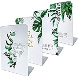 Zyners 8 Pieces Bookends, Metal Bookends for Shelves, Non-Skid Heavy Duty, Green Leaves Book Ends for Kids, Girls, Children(5