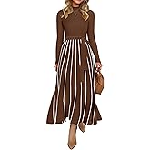 ZESICA Womens 2026 Spring Turtleneck Long Sleeve Sweater Dress Tie Waist Casual Loose Ribbed Knit A Line Midi Dresses