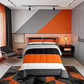 Erosebridal Orange Gray Black Bedding Set Queen Patchwork Geometric Stripes Comforter Set Light Grey White Striped Quilt Comforter for Kids Adults Men Women,Modern Simple Duvet Insert 2 Pillow Cases