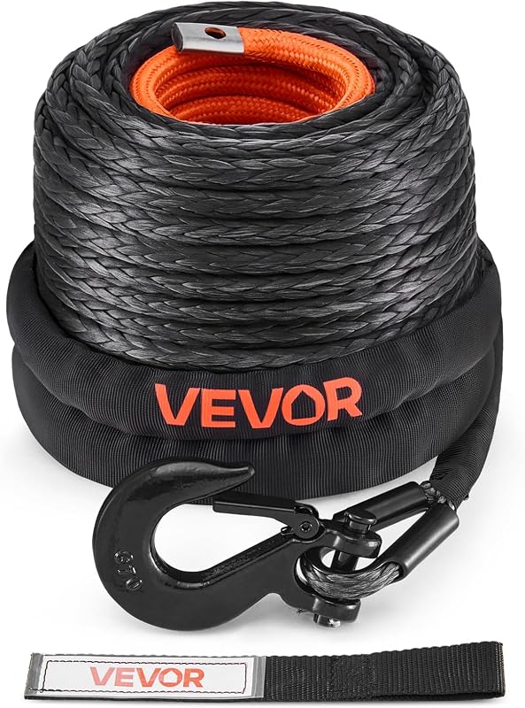 Cuerda de cabrestante de 9,5 mm x 30,5 m, cable sintético de resistencia a la rotura de 117,9 kN con funda protectora, gancho de cabrestante forjado, correa de tracción para SUV, vehículos todot