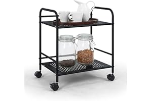 SunnyPoint 2-Tier Metal Rolling Utility Cart – Mobile Storage Shelf with Caster Wheels – Small Space Organizer for Home, Office, Bedroom, Kitchen (BLK)
