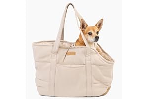 NoblePup Plush Dog Purse Carrier for Small Dogs, Soft Dog Tote Bag with Safety Harness Clip, Cozy Pet Carrier for Dogs Under 15 lbs, Comfortable Dog Shoulder Carrier for Travel, White