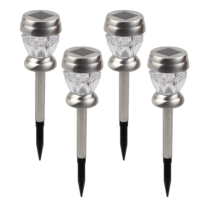 CISTWIN Packung mit 4 weißen Edelstahl LED Solar Powered Garten Pathway Stake Lichter Laternen für Rasen Hof Patio Outdoor CI