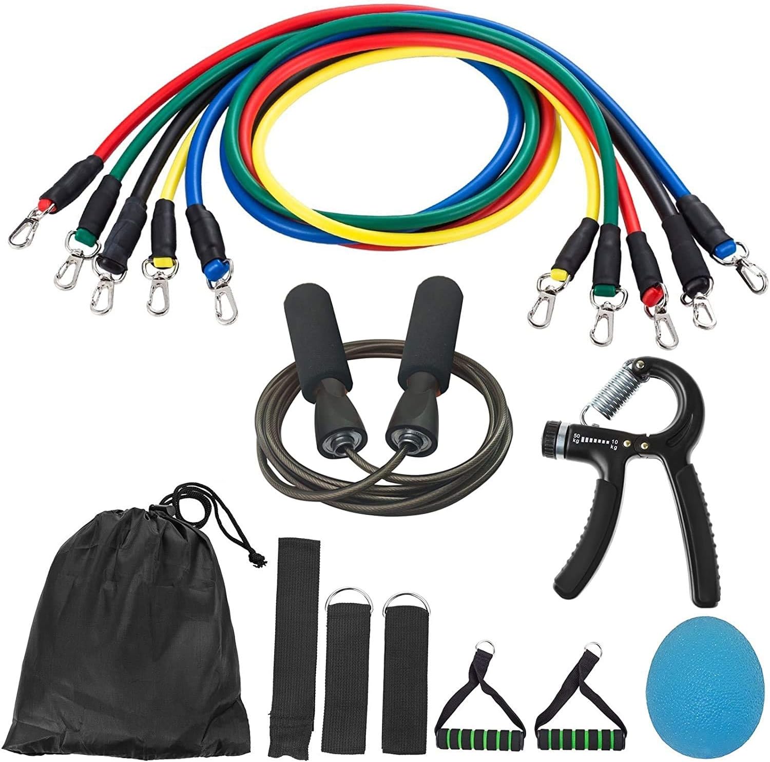 SUPETE 15pcs Resistance Band Set with Door Anchor Attachment,Handles,Ankle Straps,Stackable Up to 100lbs 6.6 ft Long Flat Resistnace Bands for Resistance Training,Physical Therapy,Home Workouts