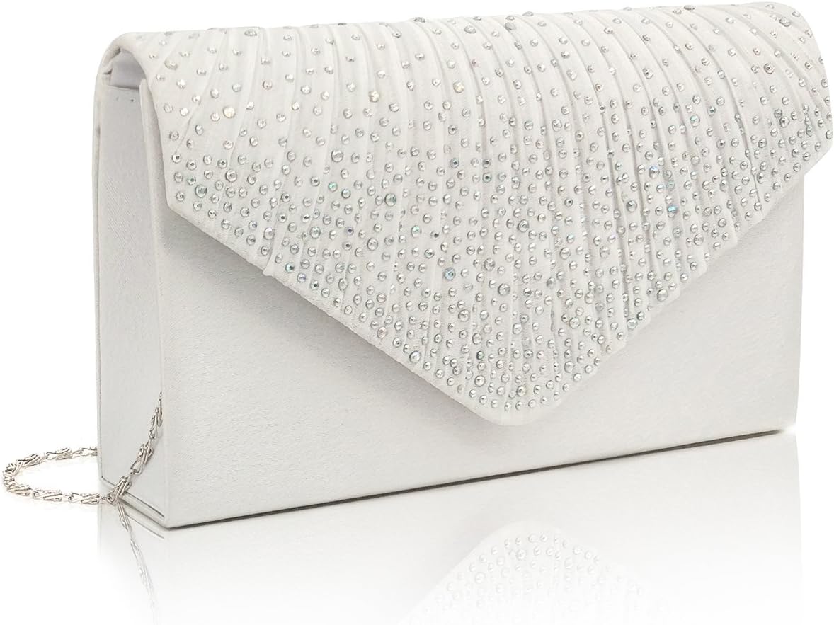 Evening Wedding Bridal Party Clutch Bag Purse for Women Rhinestone Frosted Envelope Clutch Handbag Shoulder Bags White